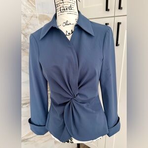 Cinq à Sept Med McKennaTwisted Front Faux Leather Long Sleeve Top Hydrangea Blue
